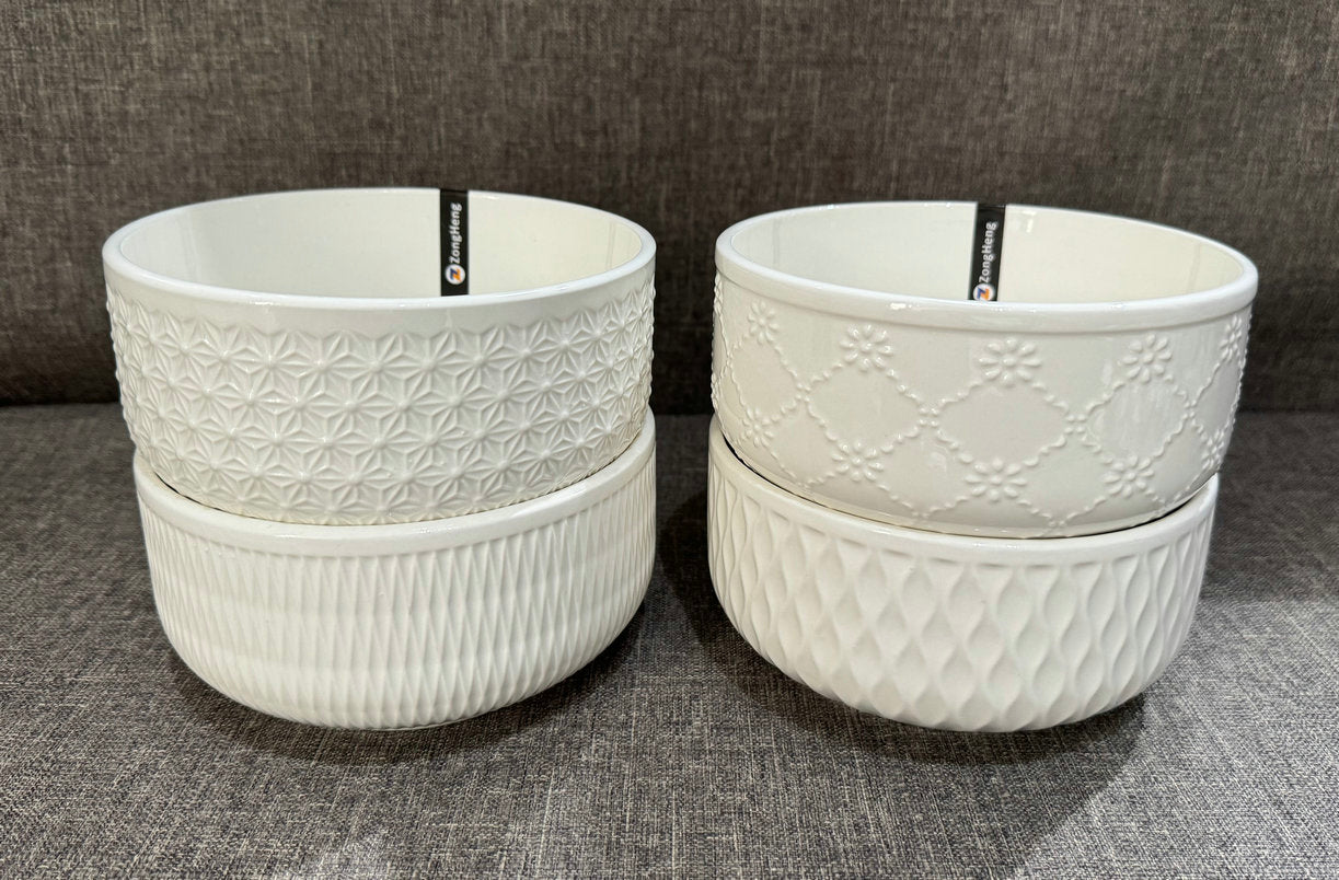 4-Piece 6-Inch Bowl Set with Embossed Design