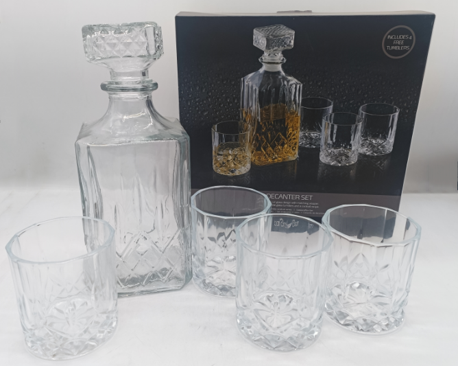 5-Piece Whiskey Decanter & Glass Set (1 Decanter, 4 Glasses)