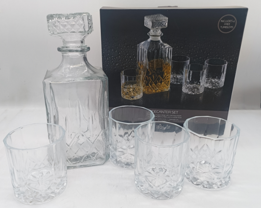 5-Piece Whiskey Decanter & Glass Set (1 Decanter, 4 Glasses)